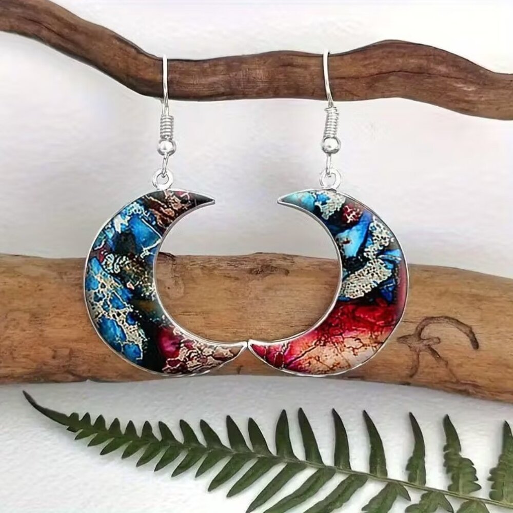 Crescent Moon Dangle Drop Earrings